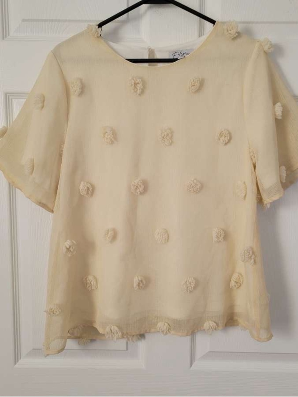 Polagram Cream Pom-Pom Short Sleeve Blouse